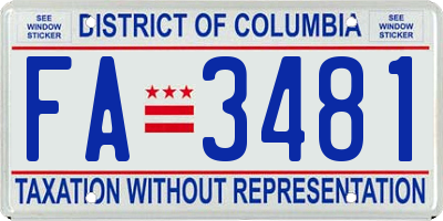 DC license plate FA3481