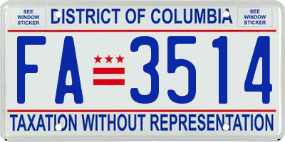 DC license plate FA3514