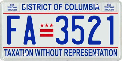 DC license plate FA3521