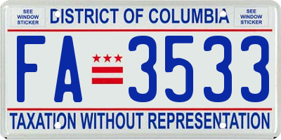 DC license plate FA3533