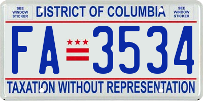 DC license plate FA3534