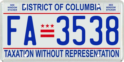 DC license plate FA3538