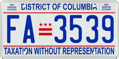 DC license plate FA3539