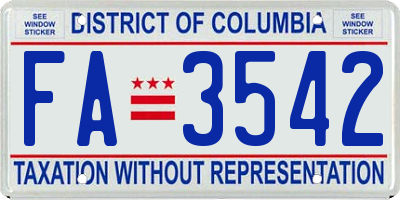 DC license plate FA3542