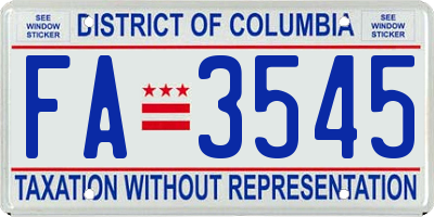 DC license plate FA3545