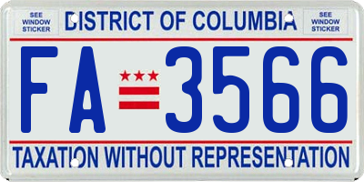 DC license plate FA3566