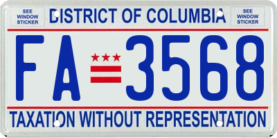 DC license plate FA3568