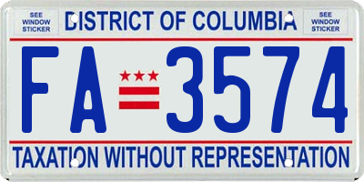 DC license plate FA3574