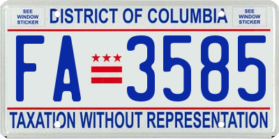 DC license plate FA3585