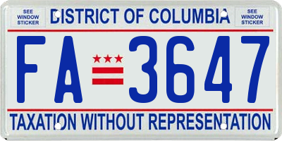 DC license plate FA3647