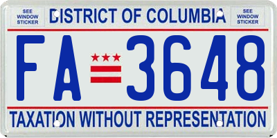 DC license plate FA3648