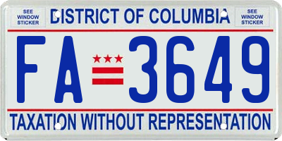 DC license plate FA3649