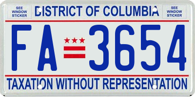 DC license plate FA3654