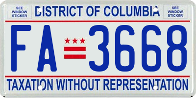 DC license plate FA3668