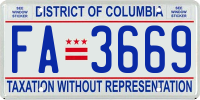 DC license plate FA3669