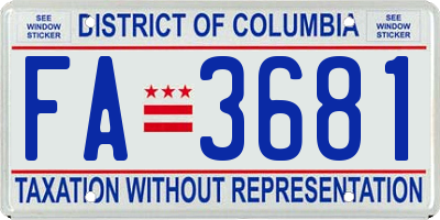 DC license plate FA3681