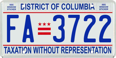 DC license plate FA3722