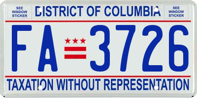 DC license plate FA3726