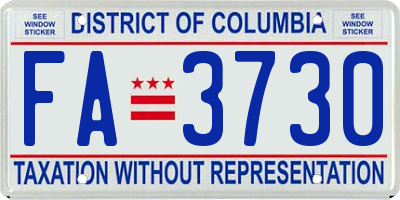 DC license plate FA3730