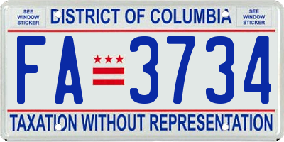 DC license plate FA3734