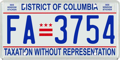 DC license plate FA3754