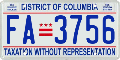 DC license plate FA3756