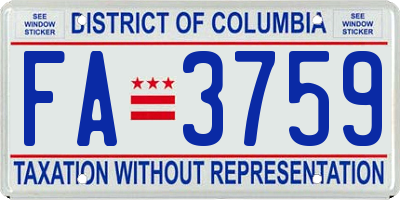 DC license plate FA3759