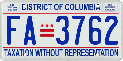 DC license plate FA3762