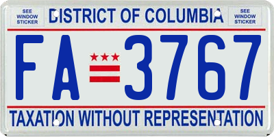 DC license plate FA3767