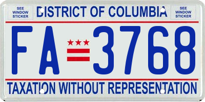 DC license plate FA3768