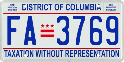 DC license plate FA3769