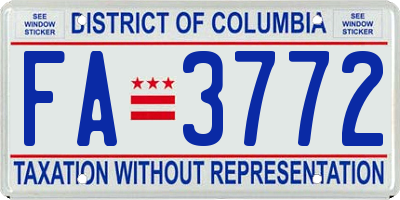 DC license plate FA3772