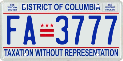 DC license plate FA3777