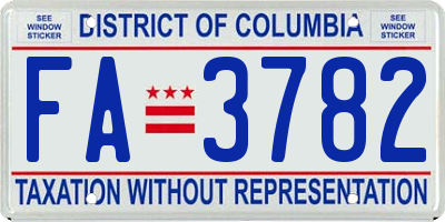 DC license plate FA3782