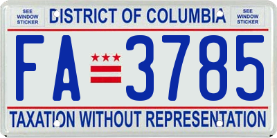 DC license plate FA3785