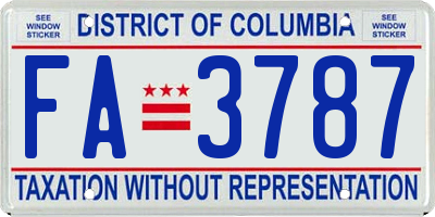 DC license plate FA3787