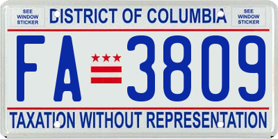 DC license plate FA3809