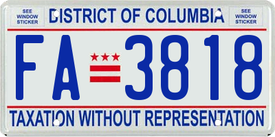 DC license plate FA3818