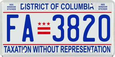 DC license plate FA3820