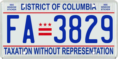 DC license plate FA3829