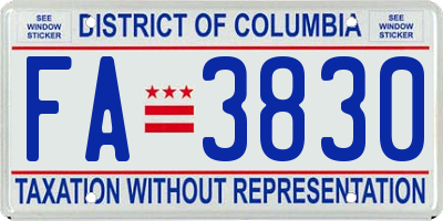 DC license plate FA3830