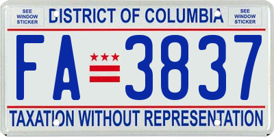 DC license plate FA3837