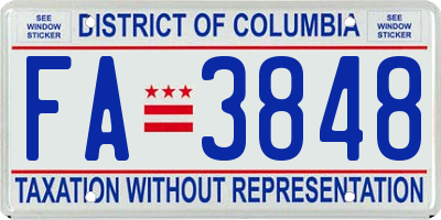 DC license plate FA3848