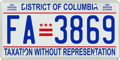 DC license plate FA3869