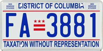 DC license plate FA3881