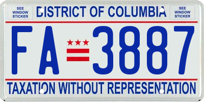 DC license plate FA3887