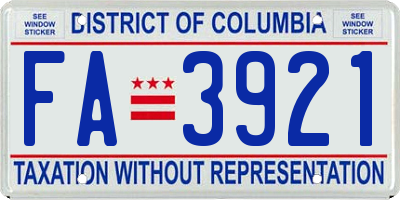 DC license plate FA3921