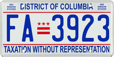 DC license plate FA3923