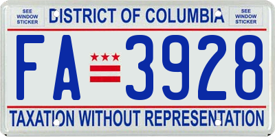 DC license plate FA3928