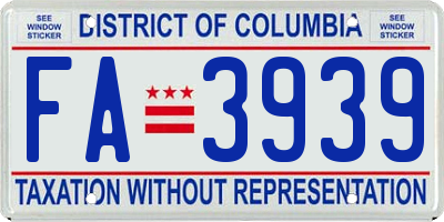 DC license plate FA3939